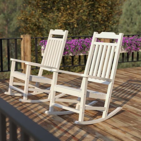 Flash Furniture Winston All-Weather Rocking Chair in White Faux Wood, PK2 2-JJ-C14703-WH-GG